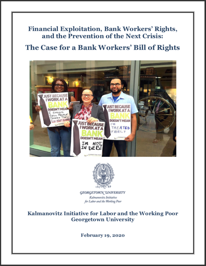 Cover image for a 2020 KI report entitled "Financial Exploitation, Bank Workers' Rights, and the Prevention of the Next Crisis: The Case for a Bank Workers' Bill of Rights."