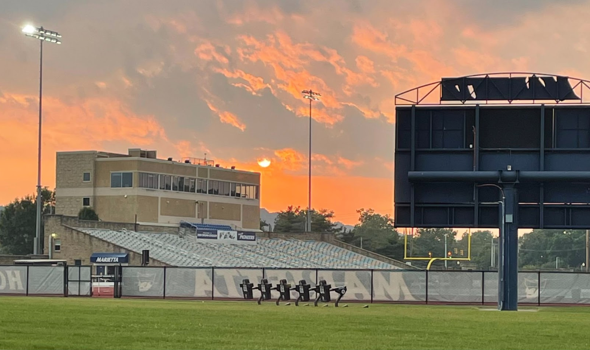 Football field at sunset.