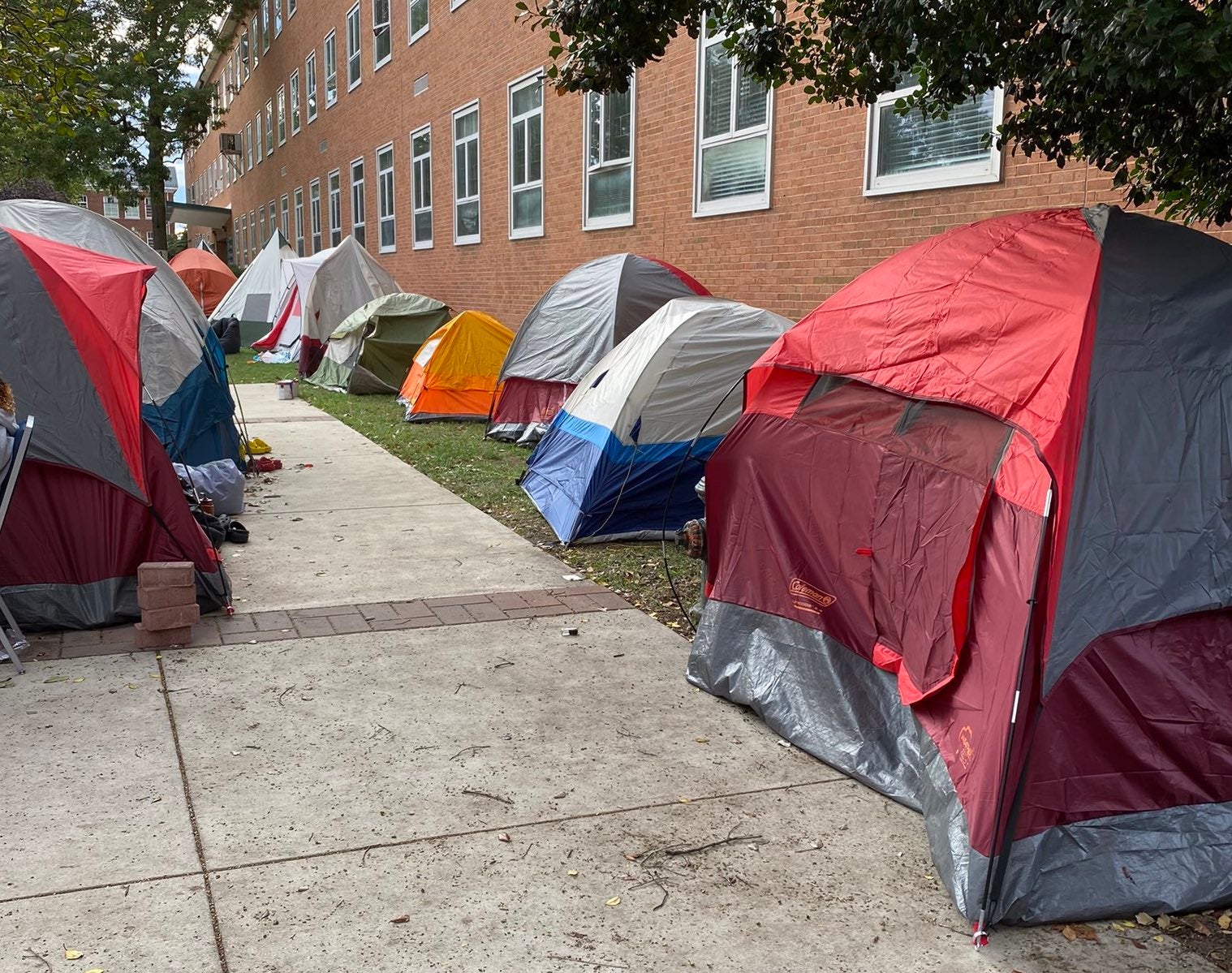 Tents outside of a Howard University building.